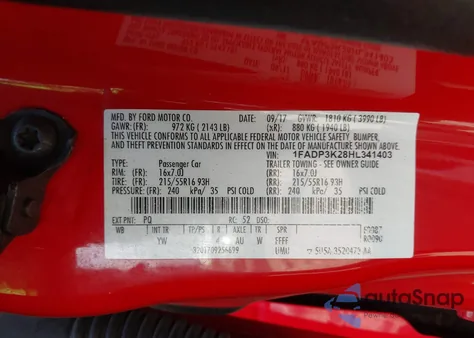2017 Ford Focus Se from USA, damaged, VIN 1FADP3K28HL341403